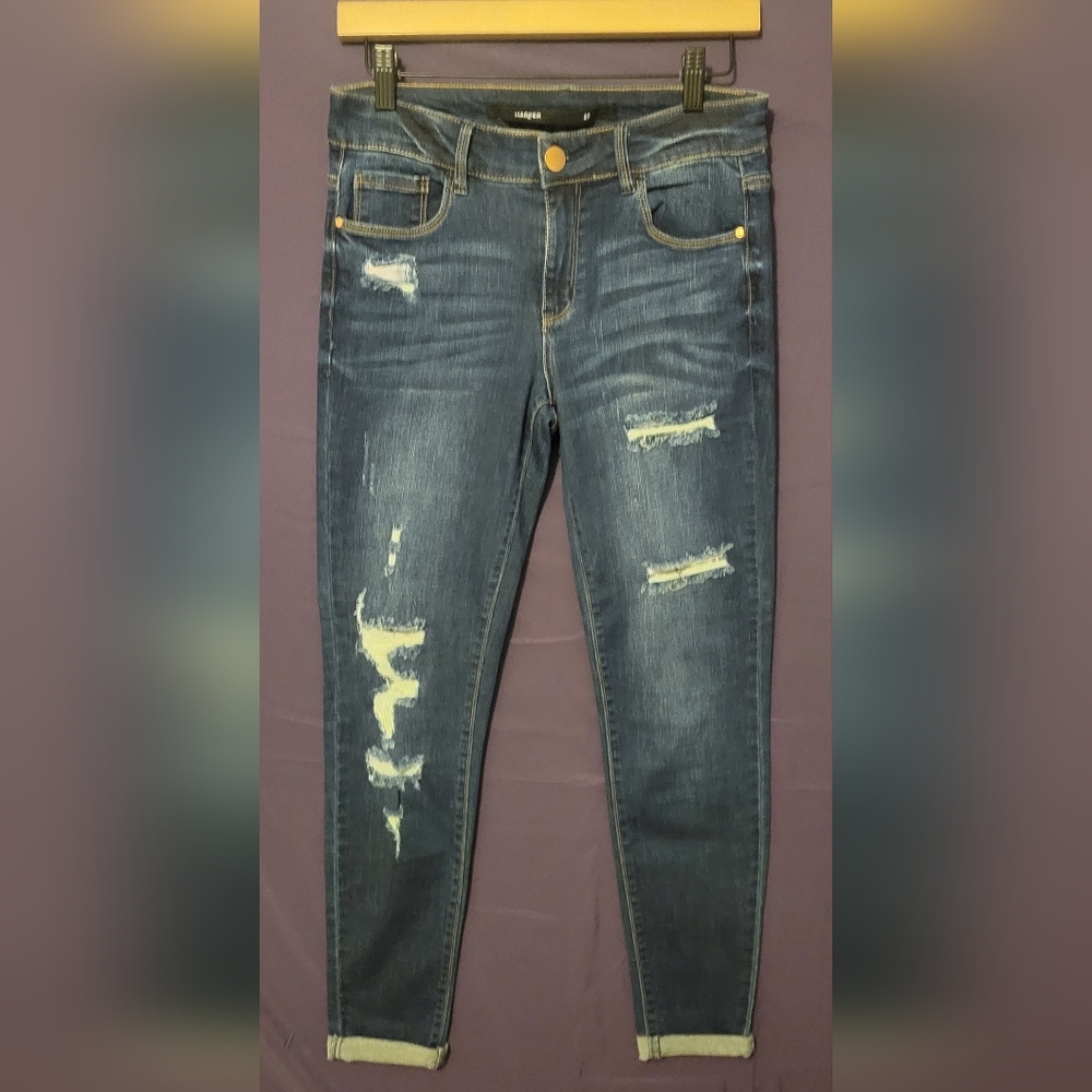 Harper Blue Skinny Jeans with Distressed Detailing